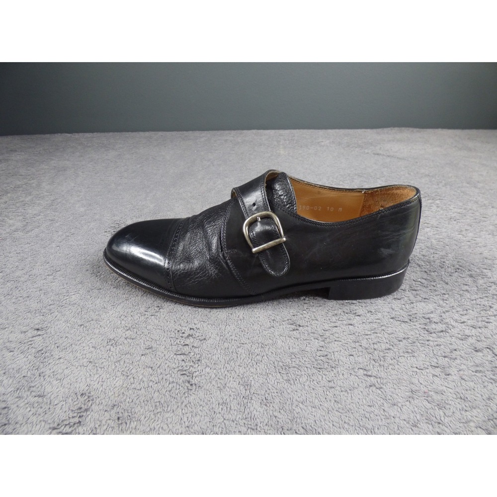 Vito Rufolo Mens Black Leather Single Monk Strap Cap Toe Dress Shoes Size 10 M